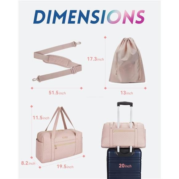 BAGSMART Travel Duffle Bag 31L Quilted Weekender Overnight Bag for Women (Pink) - Picture 7 of 7